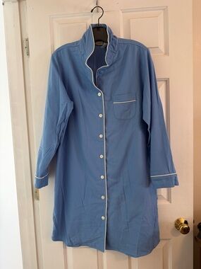 Women’s L.L. Bean Pima Cotton Flannel Nightshirt Nightgown, Blue, sz Large